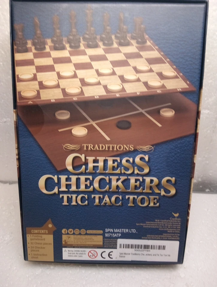 Traditions Chess Checkers Tic Tac Toe Nuevo en Caja Piezas de Ajedrez Selladas. Nuevo en caja Foto 2 de 3