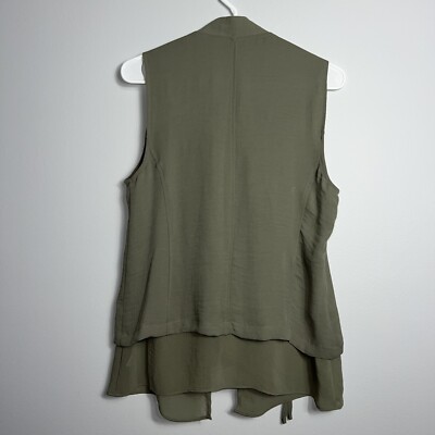 Chicos Army Green Flowy Sleeveless Vest Size 0 Small Open Front