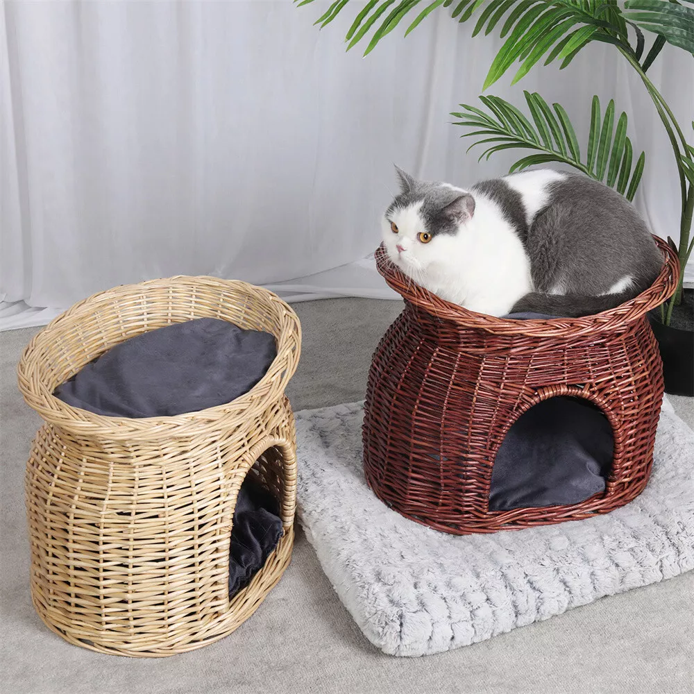 Wicker cat top basket bed