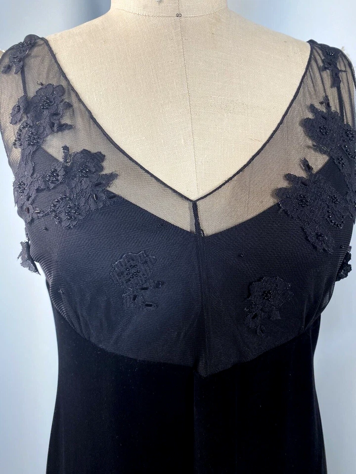 复古连衣裙 12 码黑色天鹅绒串珠设计师 EVAN PICONE 大号 Y2K 经典 — 第 2/4 张图片