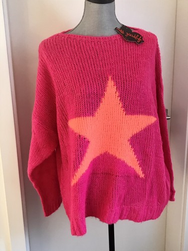 NEU Miss Goodlife Strickpullover Gr. S/M oversize mit Orangenem Stern aus Wolle - Bild 3 von 8