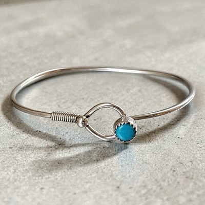 Navajo Style Sterling Silver Turquoise Hook Bracelet Signed BAH 7.25''