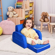 Kids Sofa Bed Fold Out Toddler Armchair Couch Convertible Lounge Soft Plush Blue