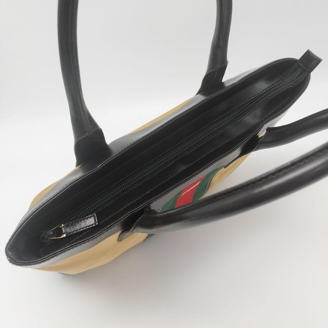 Gucci Tote Bag Sherry Line Leather Suede Beige Dark Brown Authentic Excellent thumbnail 8