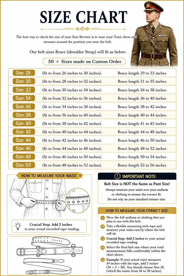 Genuine Leather Sam Browne Belt British Army Officer Cross Strap Brass Buckle UK - Image 4 of 4