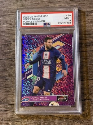 2022-23 Topps Finest UEFA Club Comp Lionel Messi Purple Shimmer /199 PSA 9 Mint