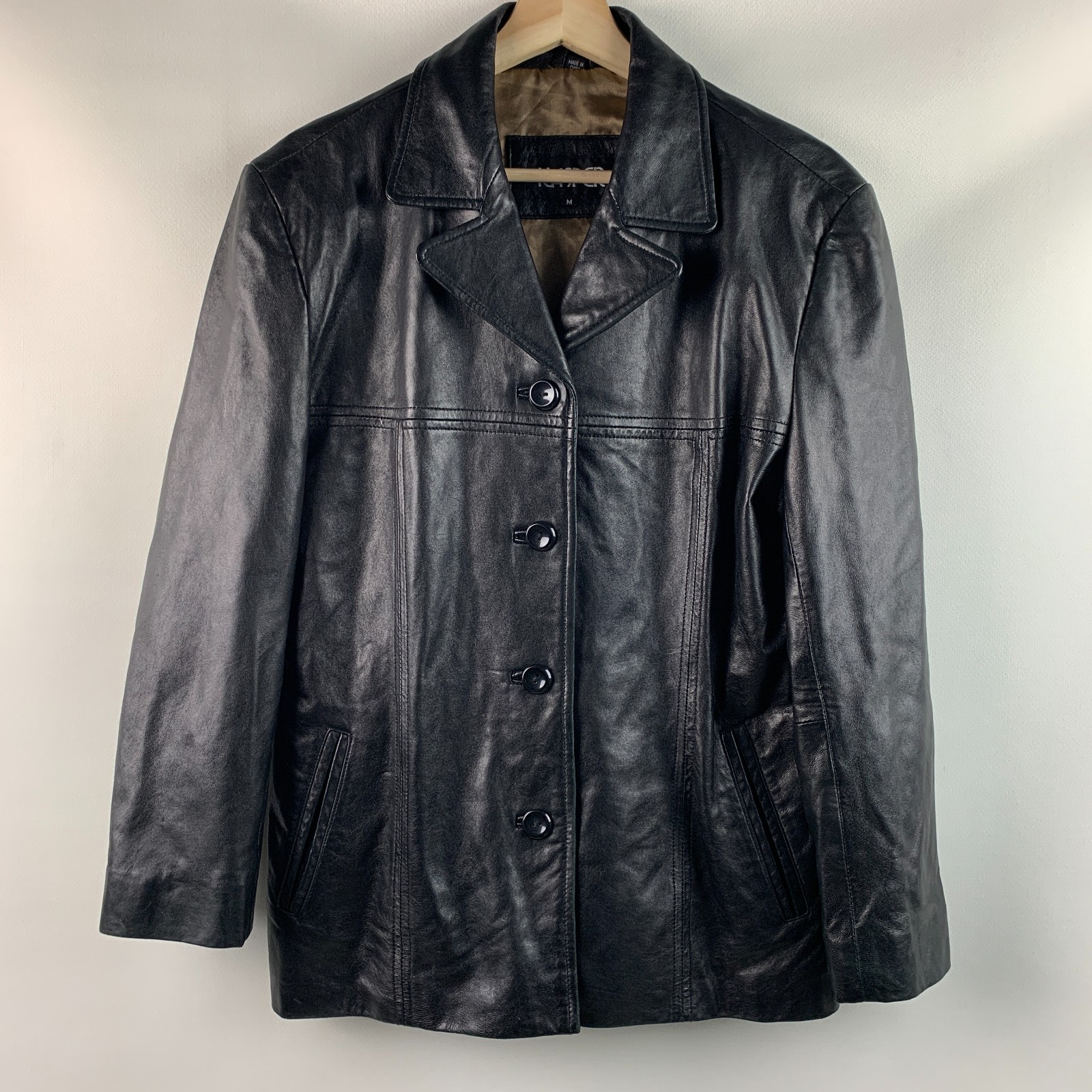 Kasper Jacket Brown Leather Collared Buttons Pock… - image 1