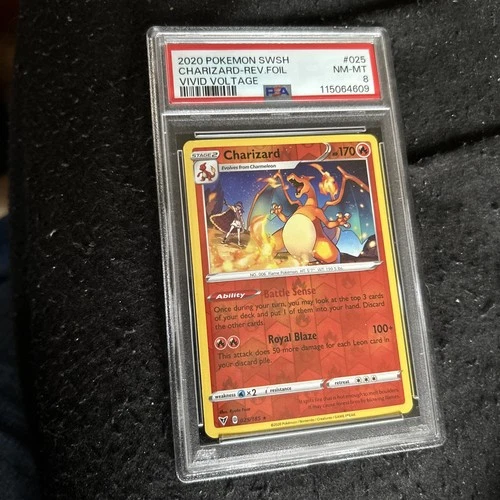 2020 POKEMON SWORD & SHIELD VIVID  VOLTAGE #025 CHARIZARD-REVERSE FOIL PSA 8