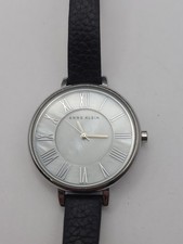 Anne Klein Women's Watch Silver Tone MOP Dial Black Band New Battery Working