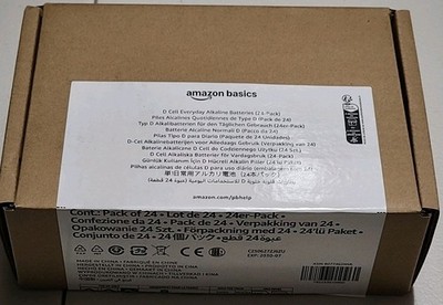New AmazonBasics LR20-24PK D Cell Everyday Alkaline Battery 24 Pack Exp: 7/2030