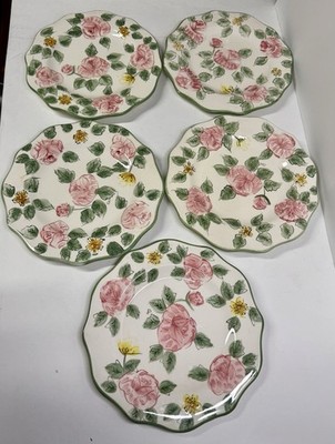 Set Of 4 Vtg Home Trends Stoneware Cream Color Pink Rose Pattern 8.75  Plates