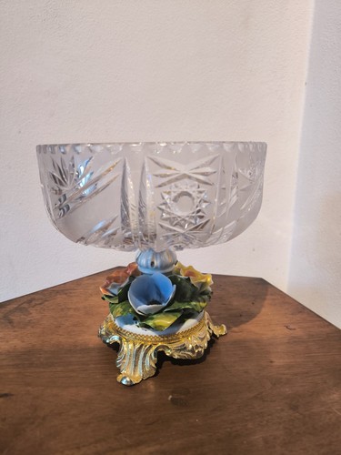 Alzata Centrotavola Vintage Cristallo E Ceramica - Foto 1 di 4