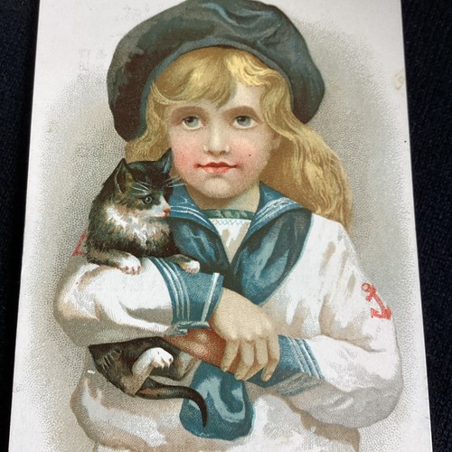 Vintage cat kitten patriotic Victorian trade card navy sailor child