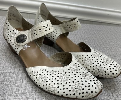Rieker Antistress Women s 42 / 11 White Leather Cutout Mary Jane Low Heel Shoes