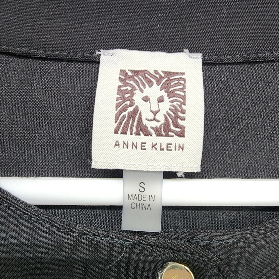 Anne Klein Top Mujer S Negro Pullover Cremallera Cuello Manga 3/4 Elastizado Bolsillo Oficina Foto 3 de 4