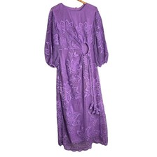 FARM RIO Dress Size L Lilac Purple Guipire Lace Embroidered Floral Cut Out Midi