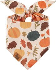 Fall Dog Bandana for Small Medium Large Dogs, Pumpkin Plaid Design, Premium Reve