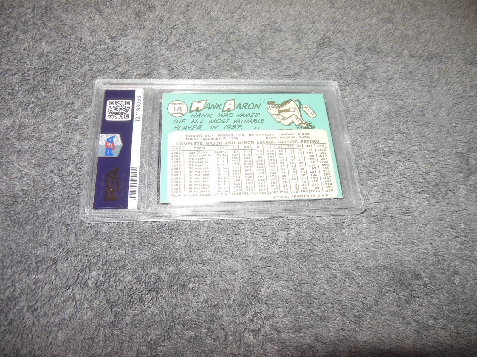 1965 Topps #170 Hank Aaron PSA 4 VG-EX Fresh Beautiful view 4