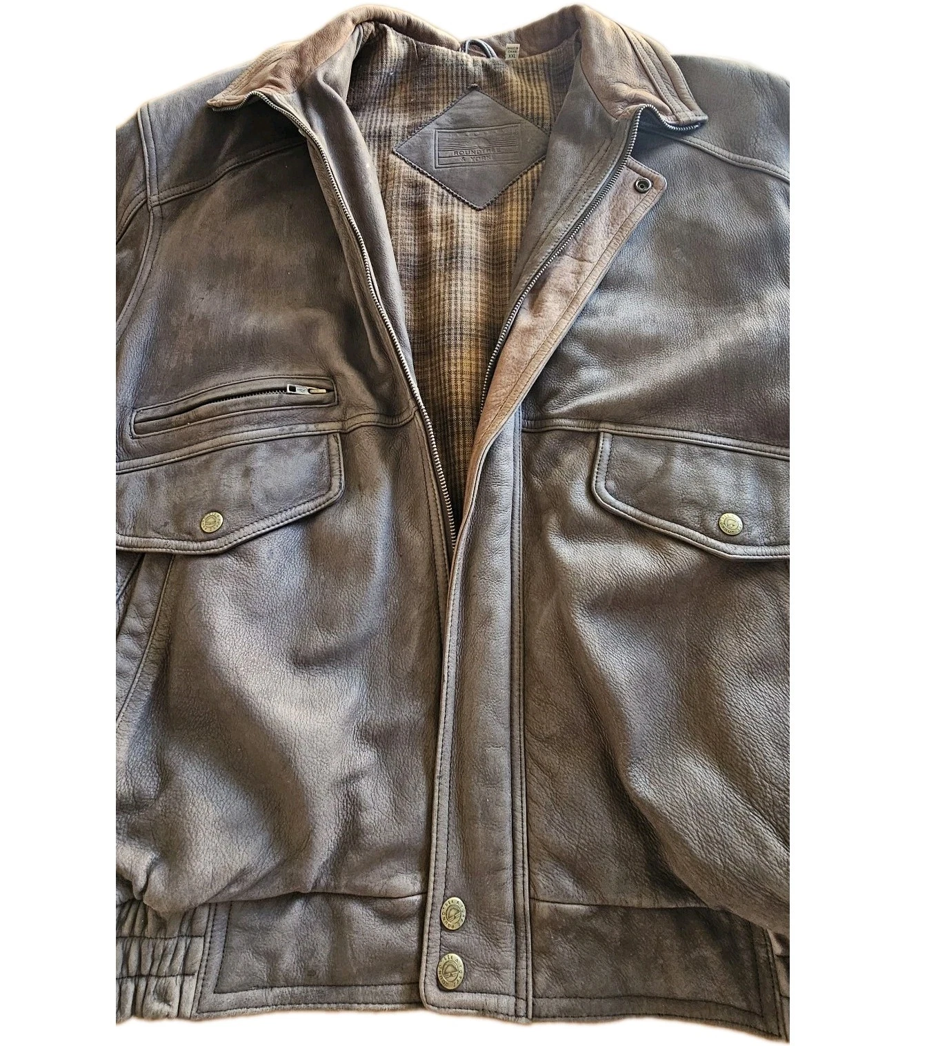 Vintage Roundtree & Yorke Mens XXL Brown Heavyweight Leather Zip-Up Coat!  image 2