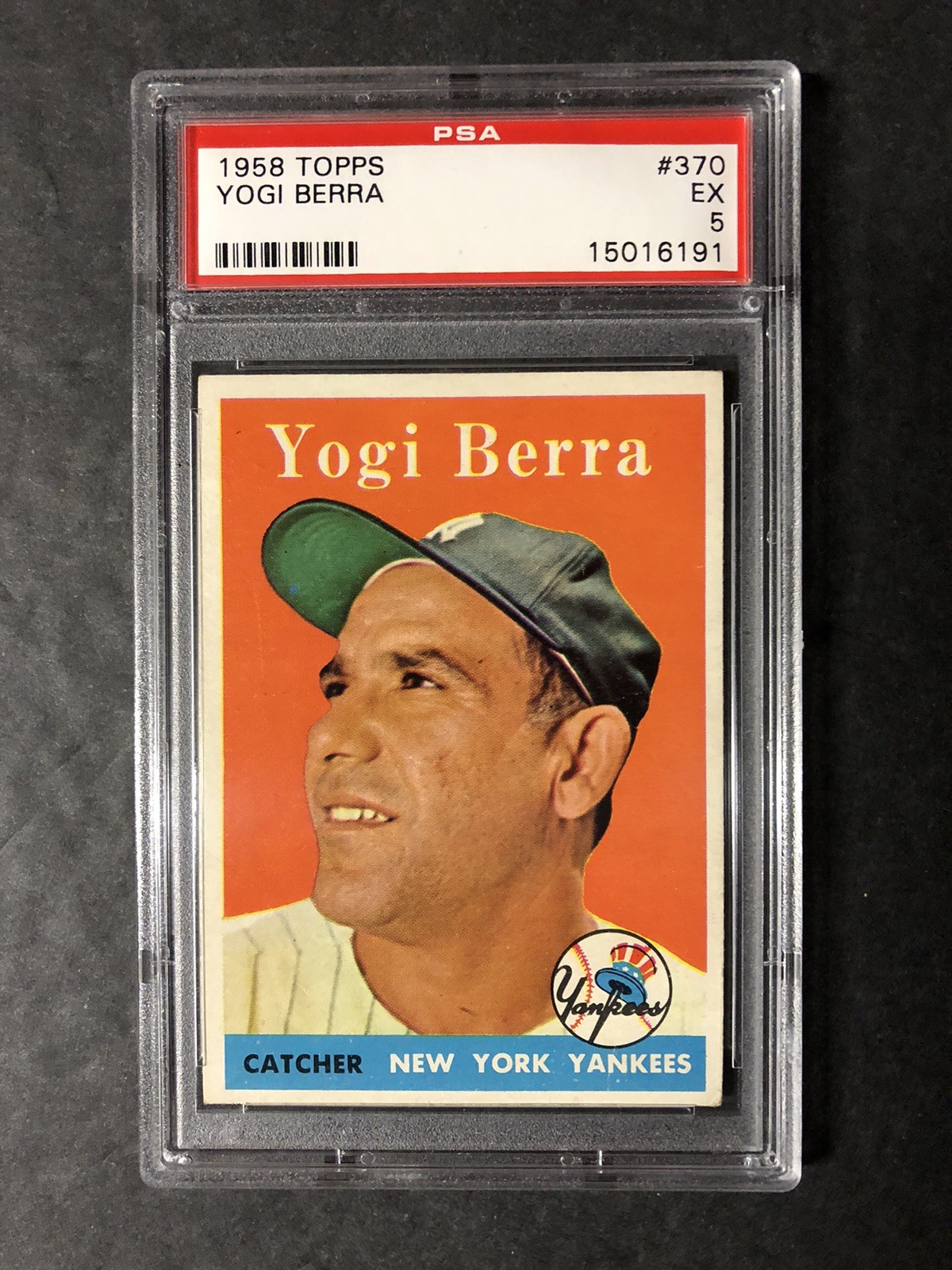 1958 Topps Yogi Berra 370 PSA 5; Sharp Focus, Flawless Background!!