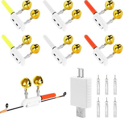 Bissanzeiger Angeln, 6 Stück Angeln Alarm Glocke mit Ladegerät, Led Knicklicht A