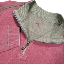 Tommy Bahama Mens Half Zip Tobago Bay Sweater Red/Burgundy Green Trim XL