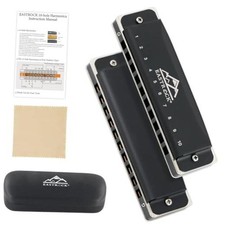 10 Hole Blues Harmonica G Key Matte Black with Case for Beginner update10hole-G