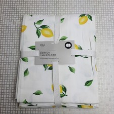 M&S Pure Cotton Tablecloth Lemon 230cm x 140cm Rectangle White Yellow Green New
