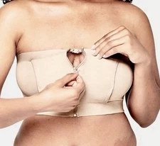 Medela Beige Bustier Bra  w/Openings For Hands Free Pumping and Nursing EUC! Med