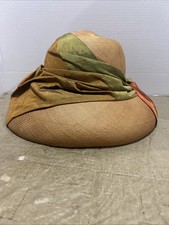 Vintage Unique Flo-denis Straw Sun Hat W Scarf Ribbon Retro Used Women s