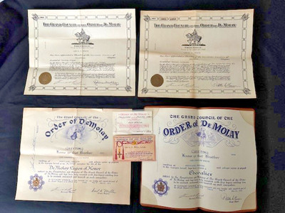 Vintage Order Of DeMolay  Certificates, Cards, Wallet: 1949, 1951, 1952, 1958