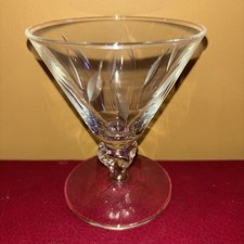 Vintage Etched Crystal Wine Sherbet Snifter Glass Cattail Leaf Hand Cut