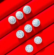 Iced Out 14K White Gold Plated CZ Cluster Stud Earrings – Unisex Hip Hop Jewelry