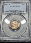1951-S Roosevelt Dime Pcgs MS/66 Older Holder Nice Eye Appealing Toning