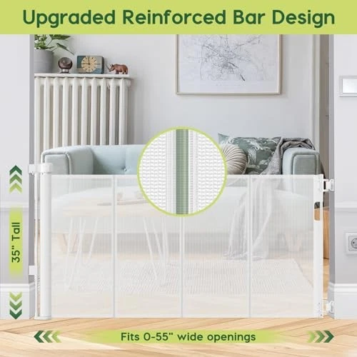 HEELALBABY REINFORCED 55" WIDE MESH GATE SAFETY PET GATE STAIR - WHITE