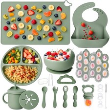 19 Pcs Silicone Baby Feeding Set Toddler Plates Bowls Bib Sippy Cup