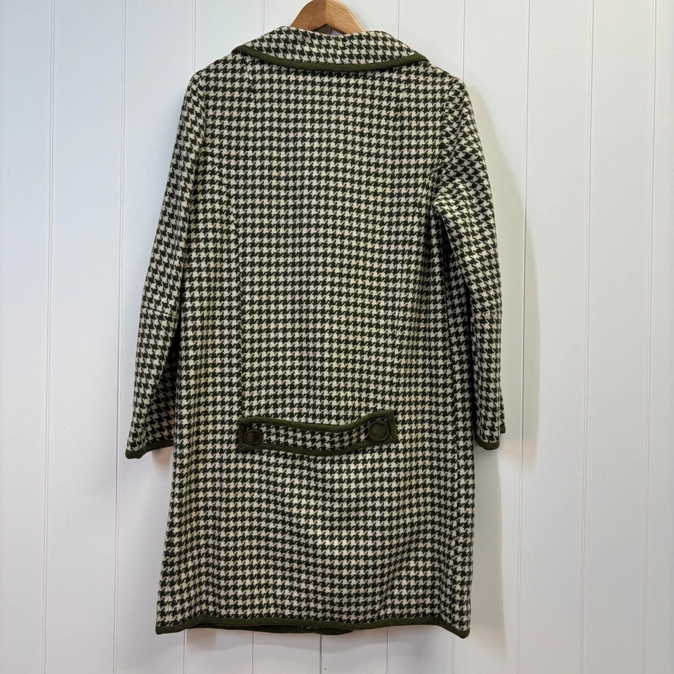 Abrigo retro hecho a mano para mujer Dark Academia pata de gallo mezcla de lana guisante talla M verde Foto 2 de 4