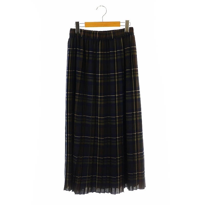 Le Glazik Navy Wool Blend Pleated Check Skirt Size 36 for Women