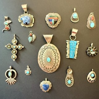 VINTAGE Native American WHOLESALE LOT 15 Sterling Silver Pendants MOST TURQUOISE