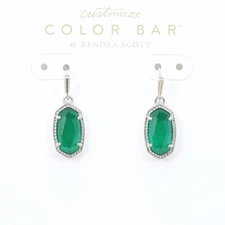 NWOT Kendra Scott Lee Simulated Cat's Eye Emerald Green Earrings Silver Tone May