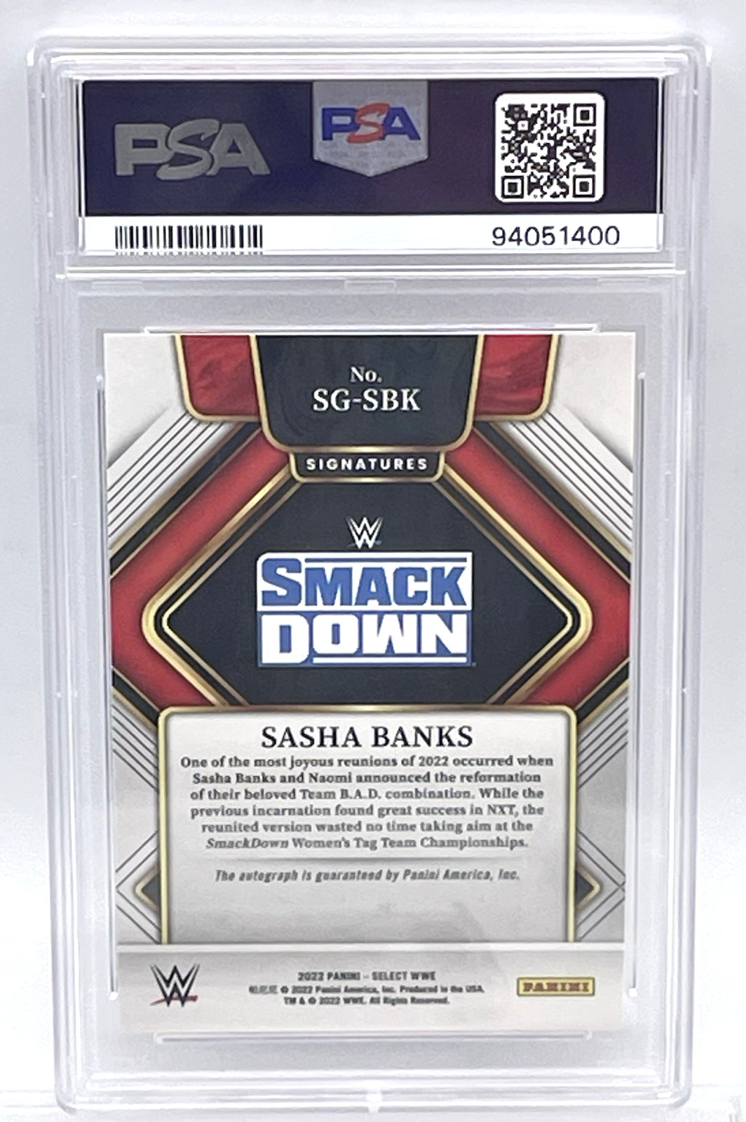 SASHA BANKS - 2022 PANINI WWE SELECT SIGNATURES AUTOGRAPH - PSA 10 GEM MINT view 4
