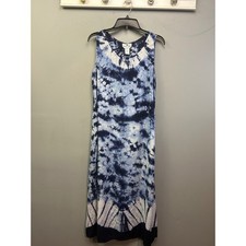 Desert Jems Dress Womens Small Blue Tie Dye Sleeveless Maxi Boho Side Button