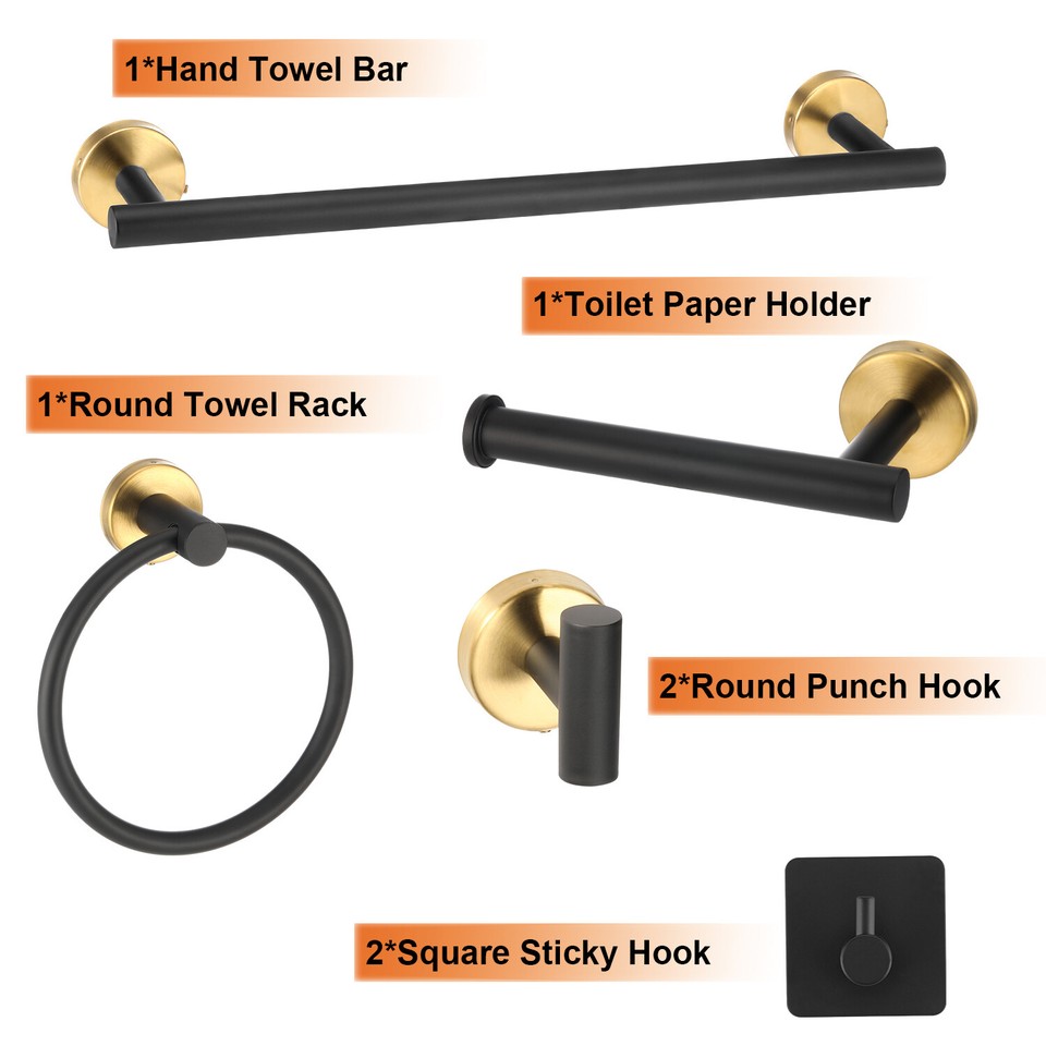 Bathroom Bath Hardware Accessories Set Towel Bar Kit 7 PCS Black Towel Bar Sets eBay