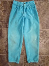 VTG Brittania Kid's Corduroy Pants 7/8 21x22 Turquoise Hippy Boho Pleated Cotton