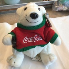1998 Coca Cola Winter Polar Bear Bean Bag Plush Christmas Ornament With Tags