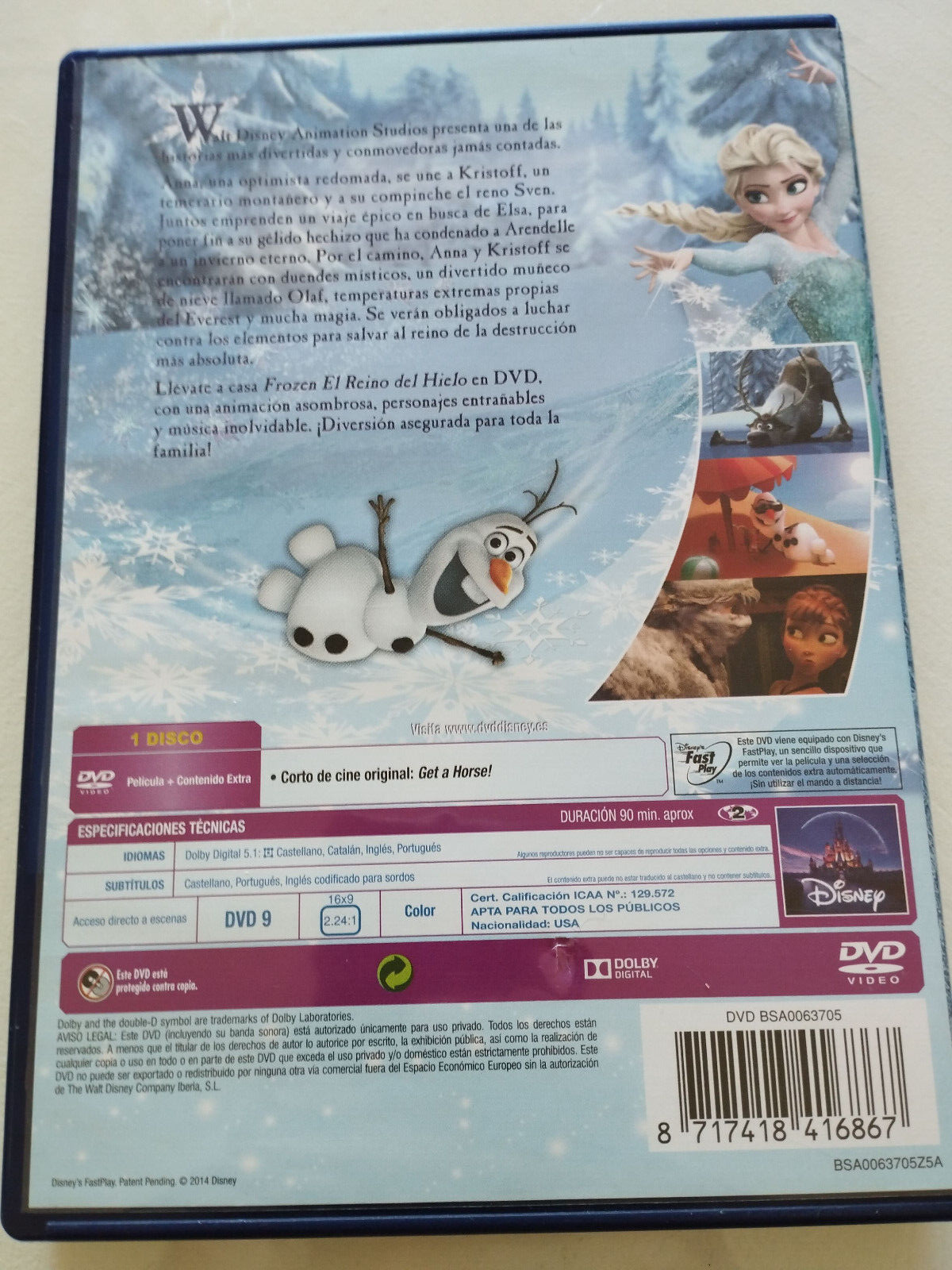 Frozen el UK del Ice WALT DISNEY - DVD Spanish English Region