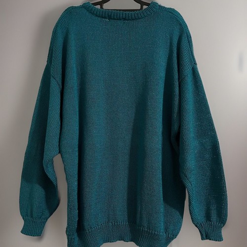Vtg Kashiwa Sweater Women 3X Teal & Ivory Crew Neck Shoulder Pads Geometric - Picture 9 of 13