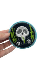 Custom Felted Iron-on Panda Eating Bamboo Patch
