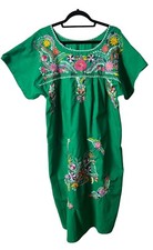 Green Embroidered Dress Boho Kaftan Short Sleeve Multi Color