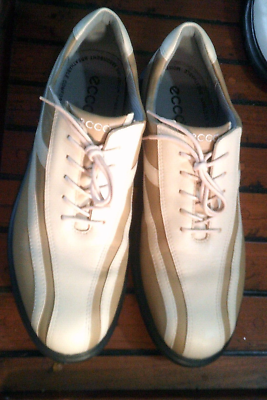 ECCO Golf Shoes Men's SIZE 41 Tan/white Leather Hydromax Spikes